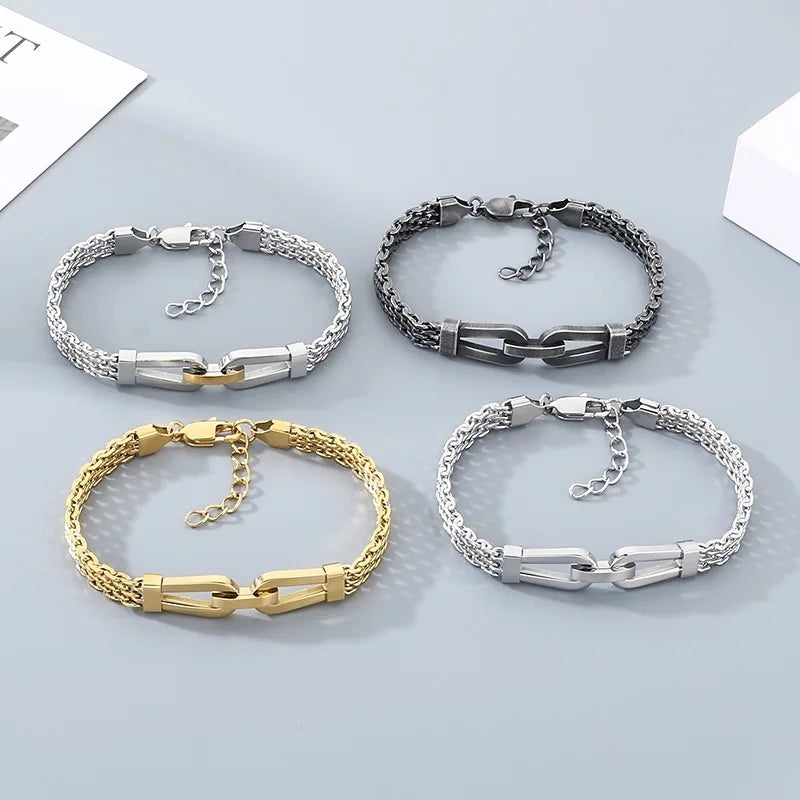 Kalen Ins Hollow Woven Chain Bracelet Niche Design Horseshoe Buckle Adjustable Stainless Steel Men Bracelet