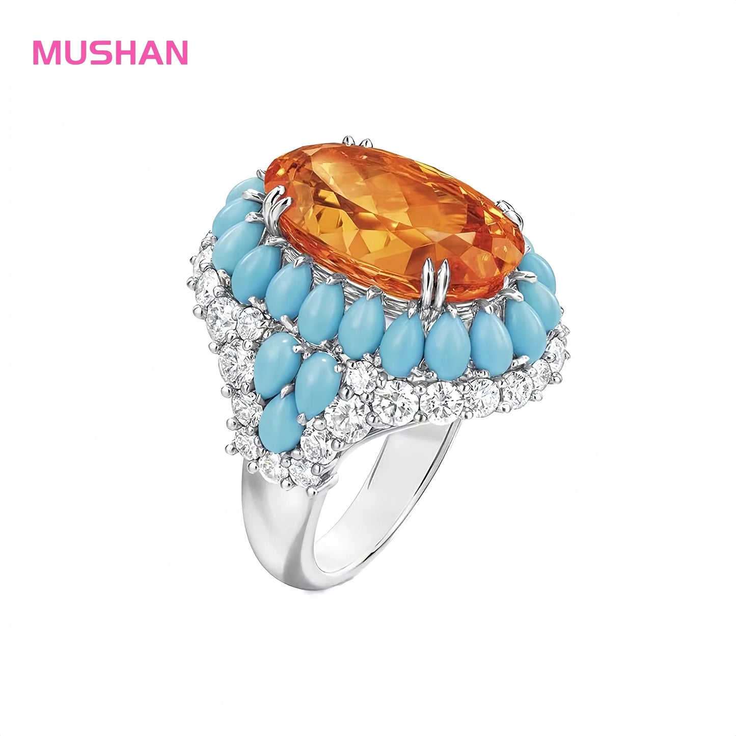 MUSHAN Jewelry Factory 925 Silver Jewelry Engagement Blue Turquoise Ring S 925 Sterling Silver Orange High Carbon Diamond Rings