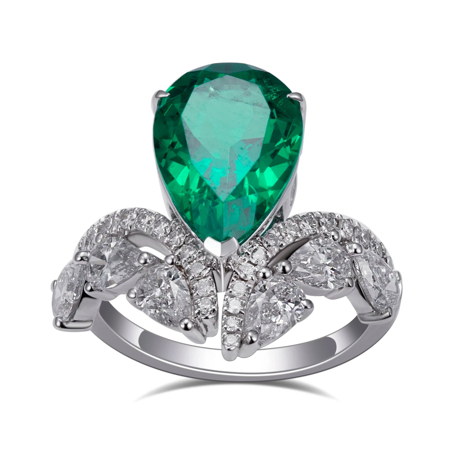 Messi Jewelry  MSR-1093 18K Lab Grown Emerald Ring Elegant Luxury Pear Cut Ring Engagement Wedding Band Classic  Gift Band