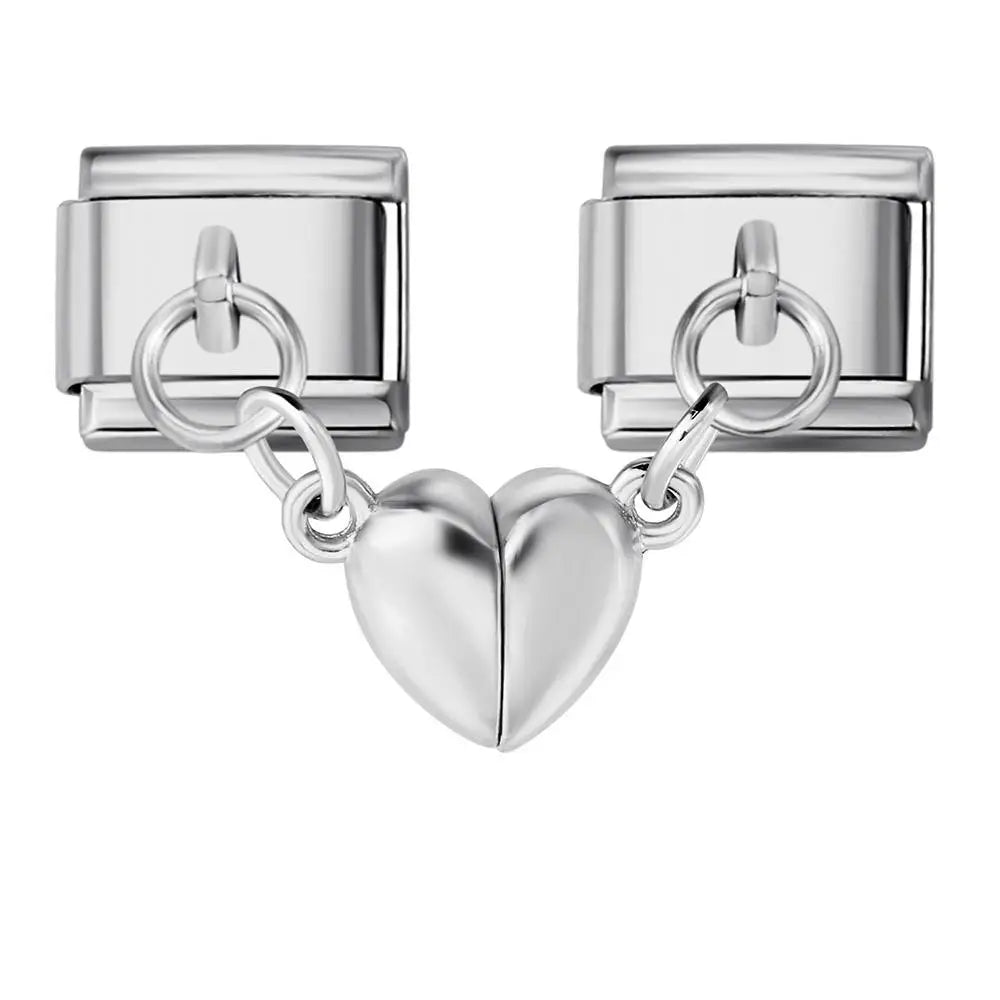 New Fashion Heart Magnetic Attraction Removable Pendant Link Fit 9mm Stainless Steel Italian Charm Bracelet Jewelry DIY Making