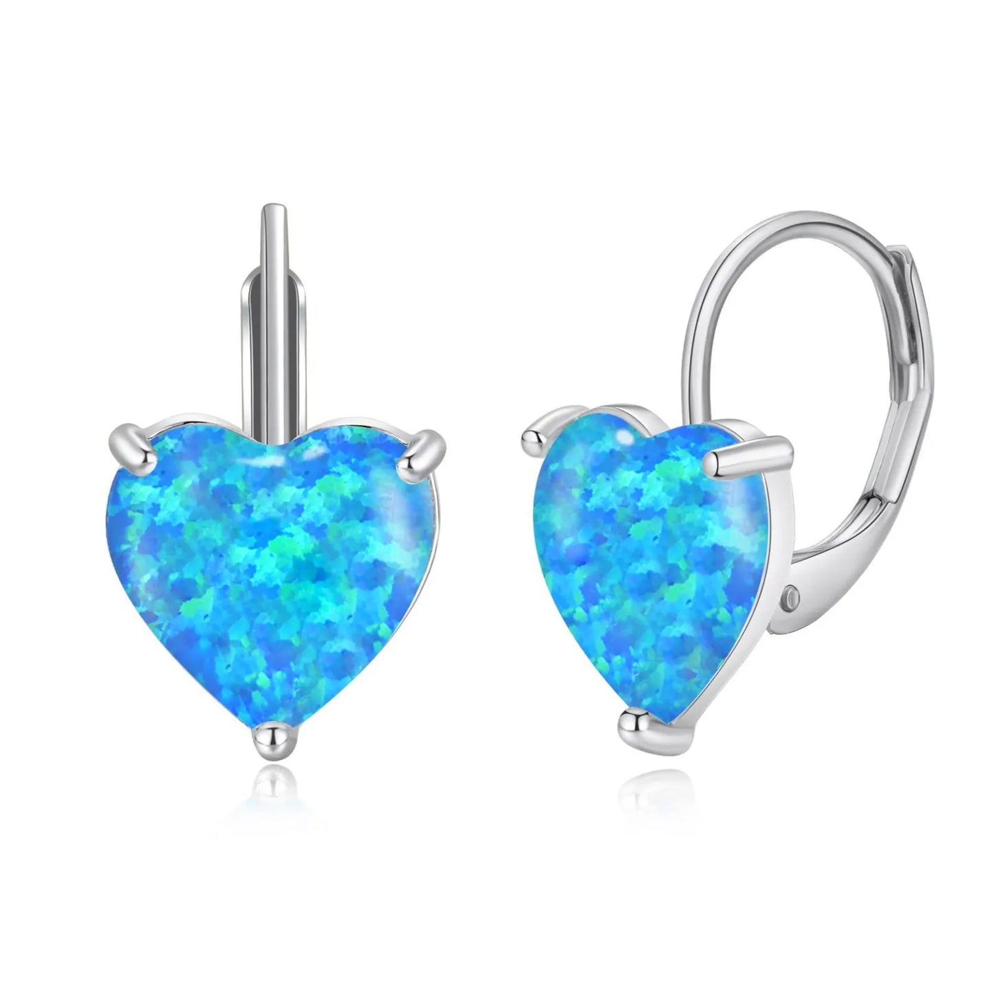 Southwestern Brass Opal Jewelry for Women Bohemian Plant Floral Cluster Silver Plated Heart Shape Stud Earrings