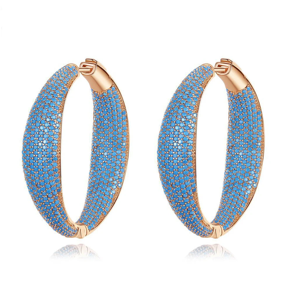 S&S Turkish-Inspired Light Blue CZ Large Hoop Earrings – 18K Champagne Gold Plated – Collection