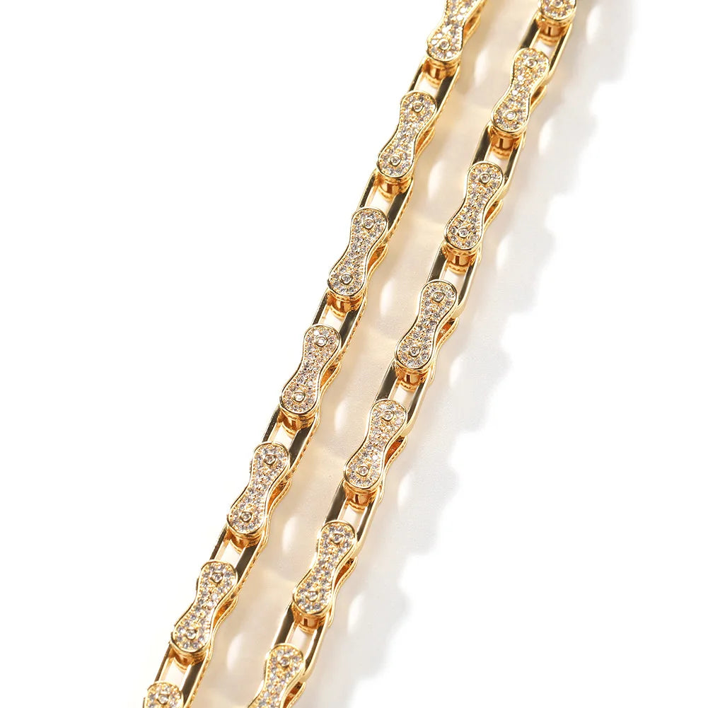 REBEL New Design 5mm Bicycle Mechanical Chain Iced Out Cz Fantastic Bike Chain Link Fashion Hiphop Necklace Bracelet