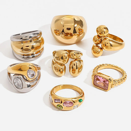 S&S Zircon Geometric Statement Ring | 18K Gold Plated | S&S