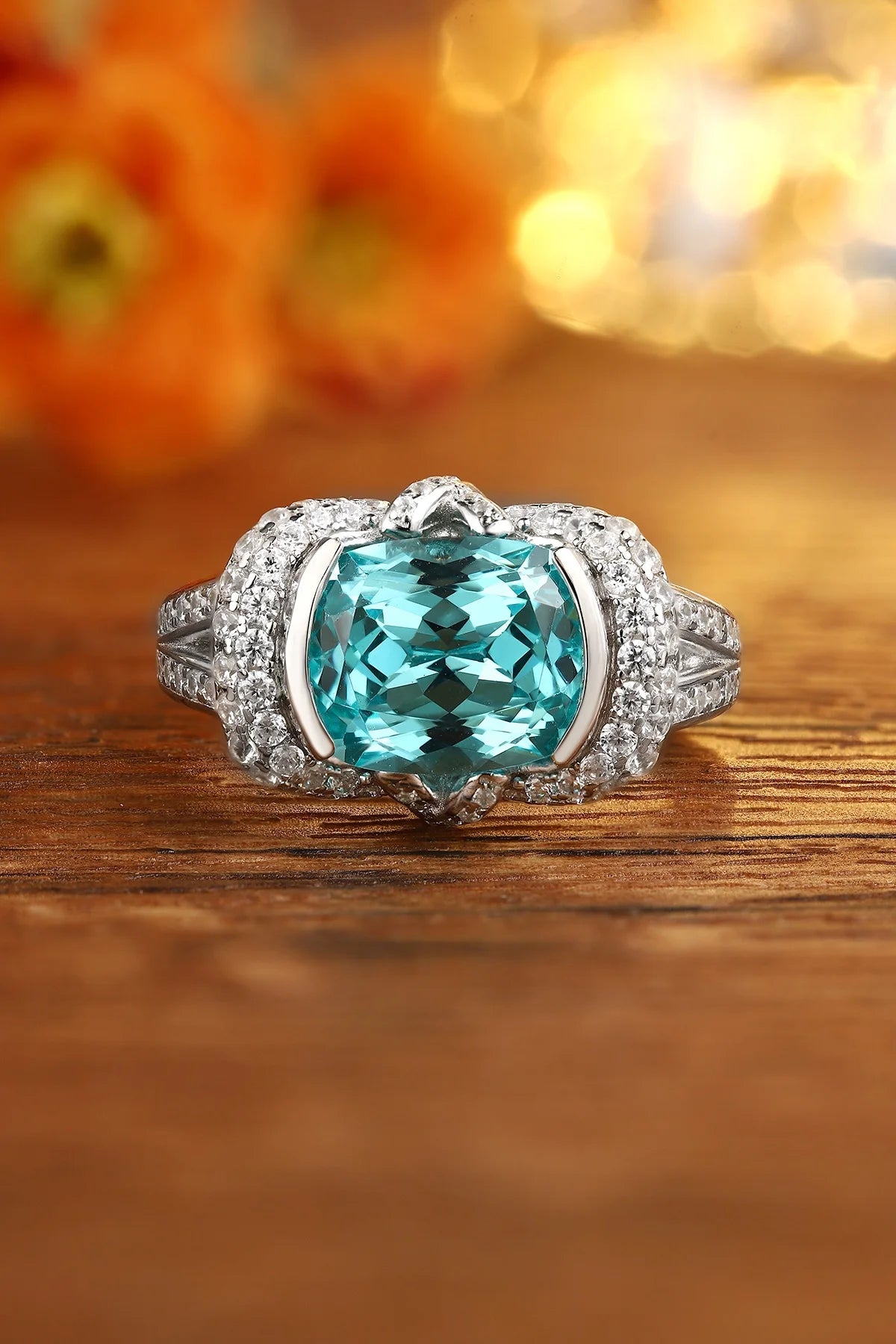 Gemfiori Jewelry Trendy High Quality S925 Silver Cultivated Paraiba Ring Unisex Engagement Ring for Wedding Party or Gift