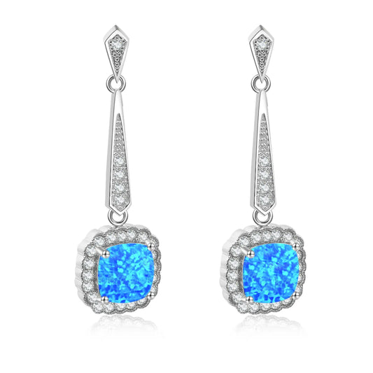 Aobao Women's Christian Bohemian Geometric Stud Earrings with Opal Silver Plated Brass Gift