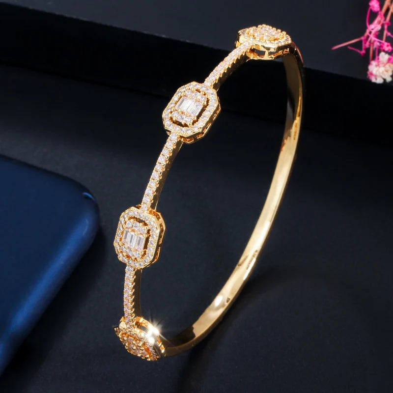 S&S CZ Baguette Statement Bangle – Stackable Cuff Bracelet – Collection