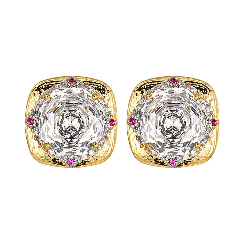 REDheart Fashion Trendy Flower Design Zircon Brilliant Cut 18K Gold Plated Women's Retro Suit Accessories Copper Set Brushed Road Opening