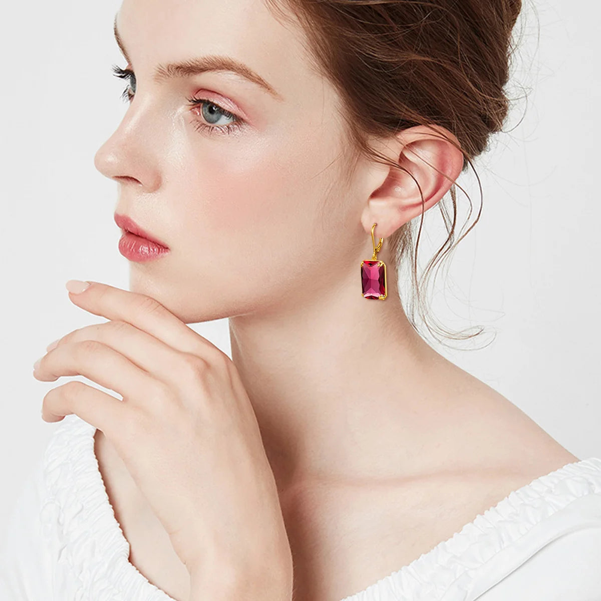 ArtistA Szjinao Sparkling Red Ruby Engagement Pendant Earrings Ring Set Sterling Silver 14K Gold Plated Trendy Vintage Designer Jewelry