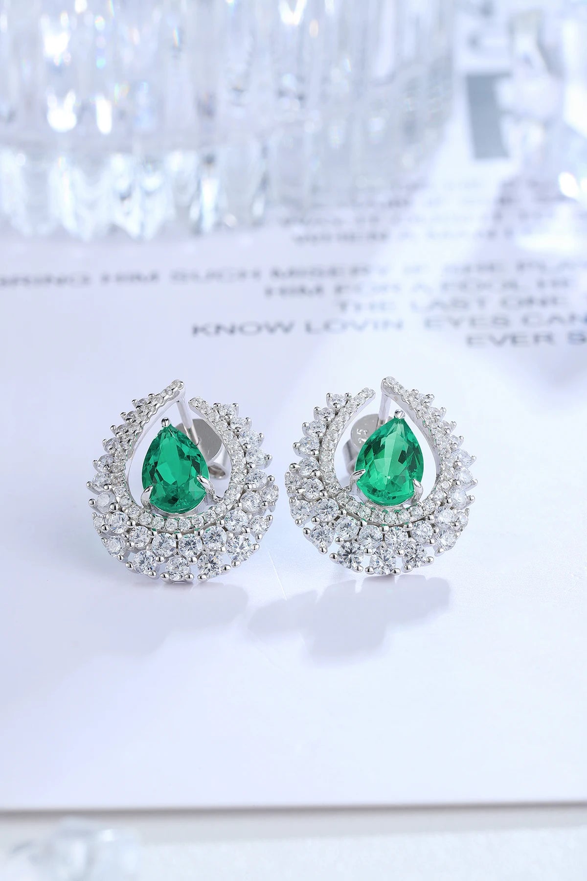 Gemfiori Fine Jewelry Lab Grown Emerald Earrings Stud Classic Women Earrings S925 Sterling Silver
