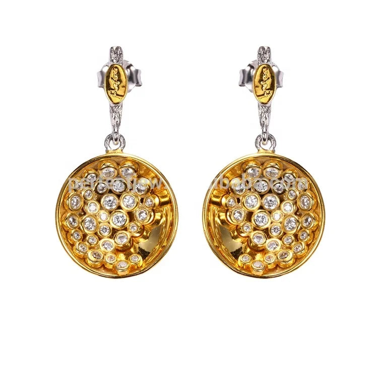 White Zircon 925 Sterling Silver Round Shaped Dangle Earrings