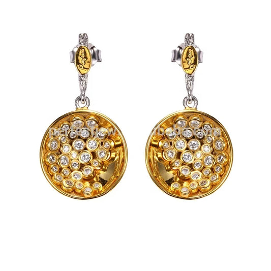White Zircon 925 Sterling Silver Round Shaped Dangle Earrings