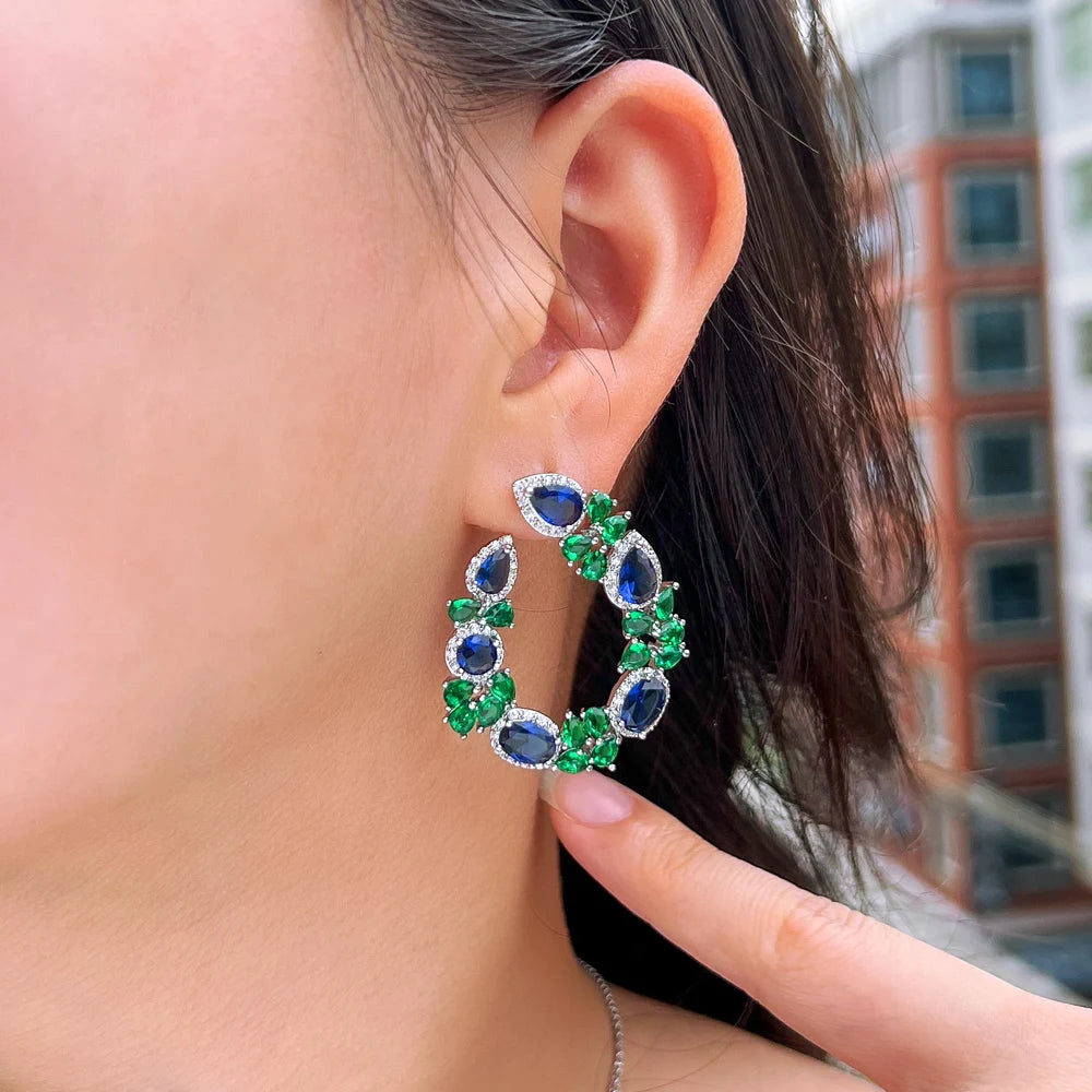 S&S Green Leaf CZ Pavé Dangle Drop Earrings – Rhodium Silver Plated – Collection