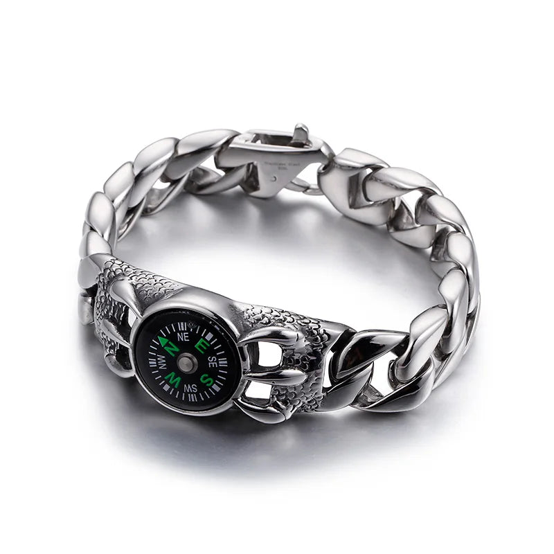 KALEN Spring Clasp Link Charm Stainless Steel Bracelet Mens