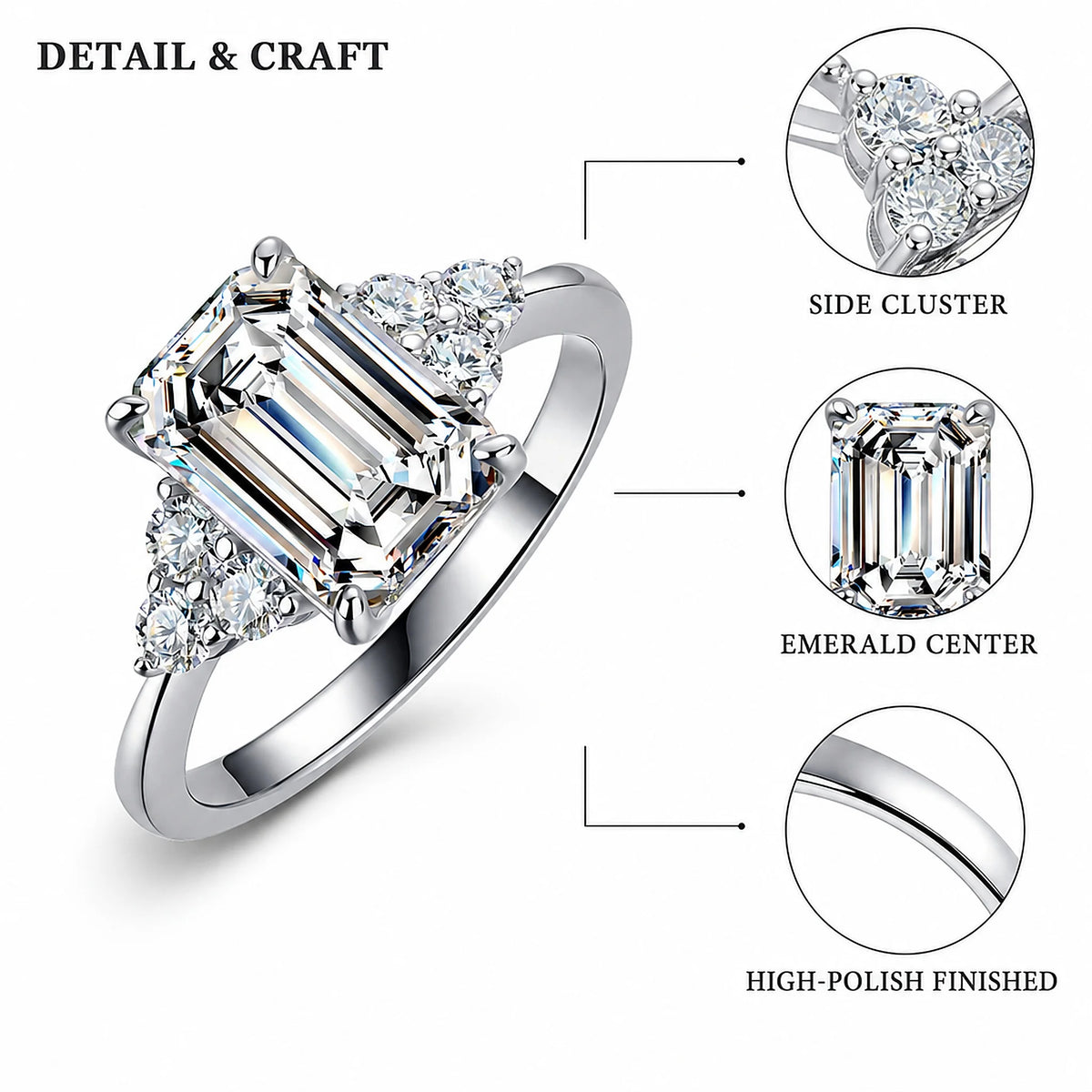 Gioiellieri D VVS2 High Clarity Emerald Cut Lab Grown Diamond Ring 3Carat 9K/10K/14K/18K White/Yellow/Rose Gold Women Fashion Ring