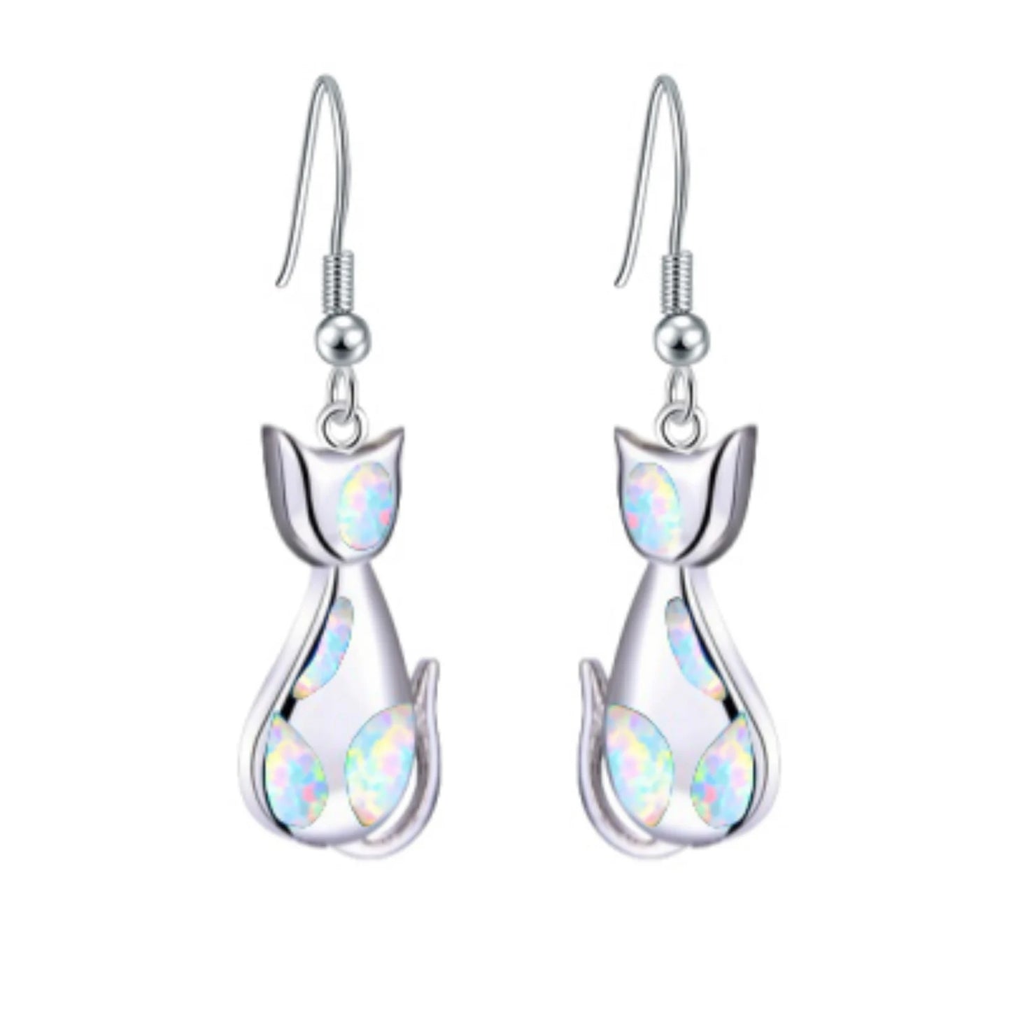 Aobao Brass Opal Kitten Stud Earrings Silver Plated Handmade Women's Jewelry for Anniversary Wholesale