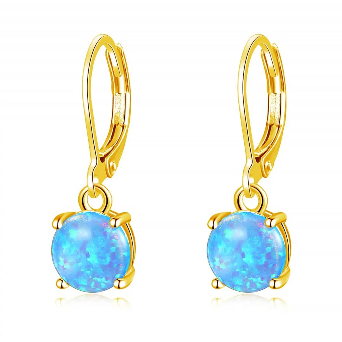 Aobao Geometric Opal Stud Earrings Silver Plated Brass Bohemian Christian Gift
