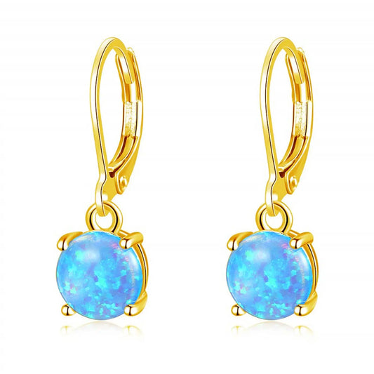 Aobao Geometric Opal Stud Earrings Silver Plated Brass Bohemian Christian Gift