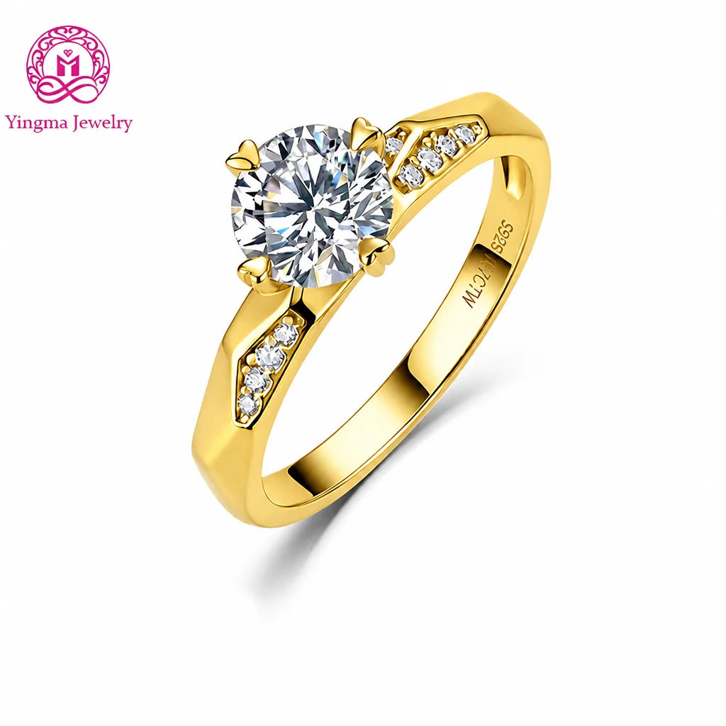Gioiellieri Heart Prong Angular Shank Round Brilliant Lab Grown Diamond Ring 1CT D VVS1 9K 10K 14K 18K Solid Gold Women Fine Fashion Jewelry