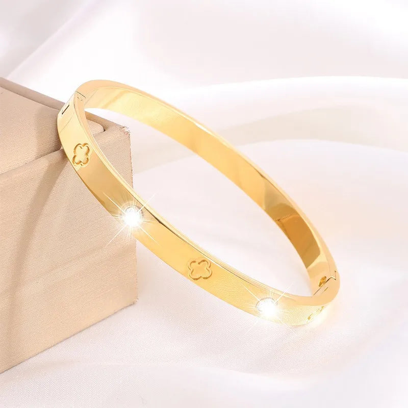 REBEL Stainless Inoxydable Stainless Steel 18K Gold Plated Roman Women Fashion Jewelry Bracelets Bangles