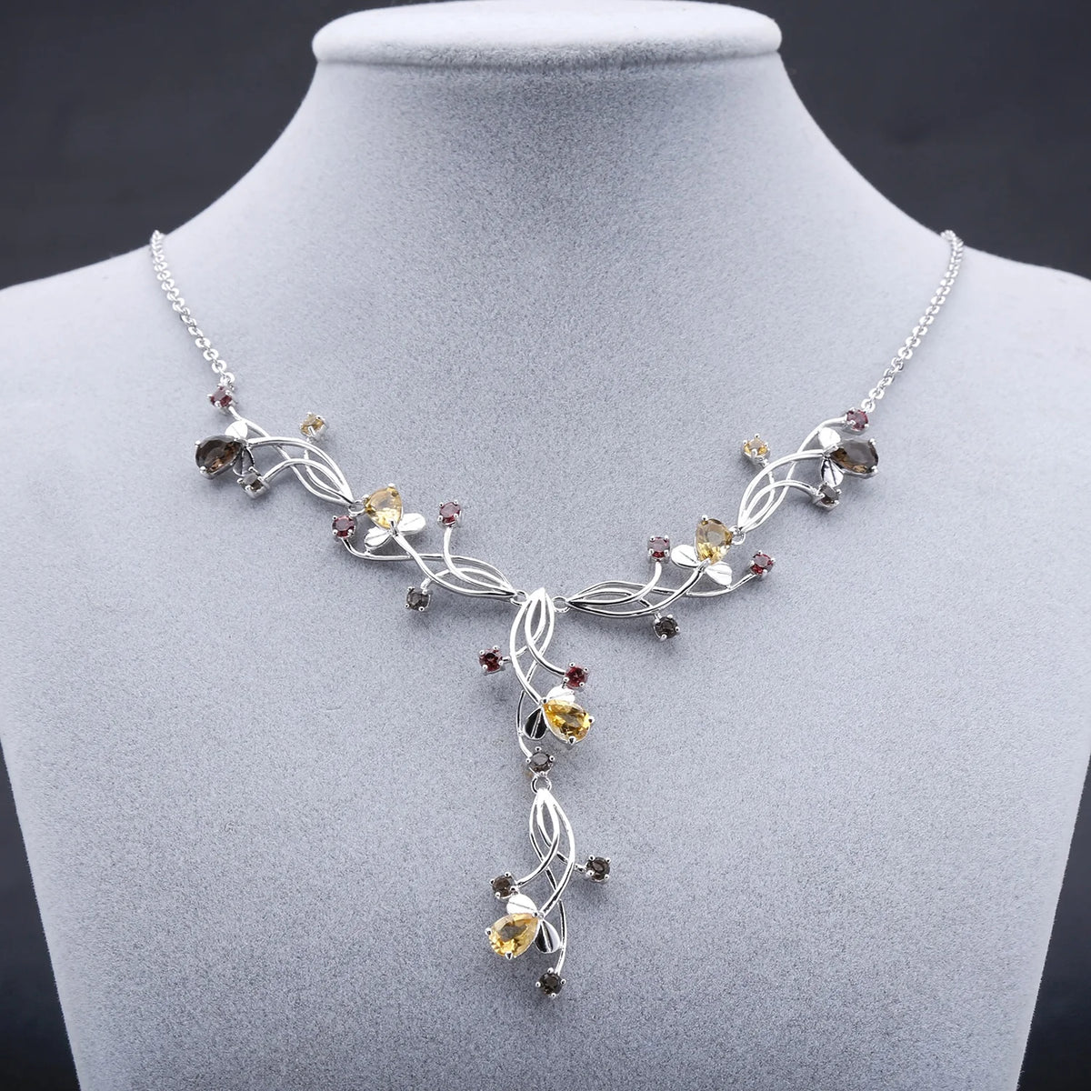 ArtistA Abiding Exquisite Ins Temperament Flower Cluster Mixing Gemstone Necklaces Ring Dangle-Drop Earrings Set Bridal Jewellery Set