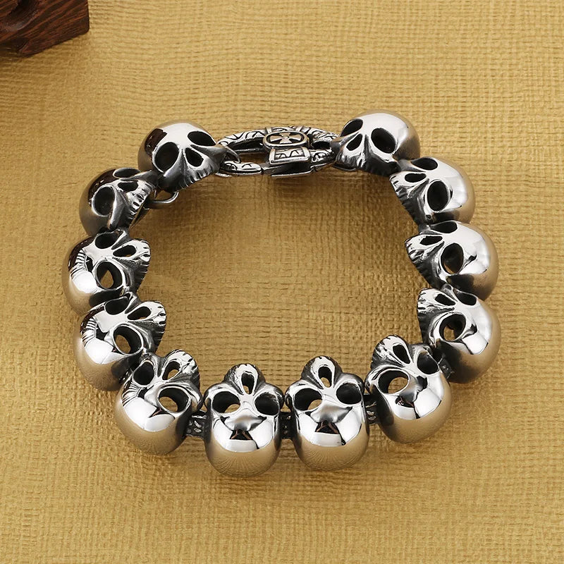 KALEN Hot-selling Jewelry Silver/black/Gold Fashion Bracelets Stainless Steel Punk Skull Links Bracelet for Men