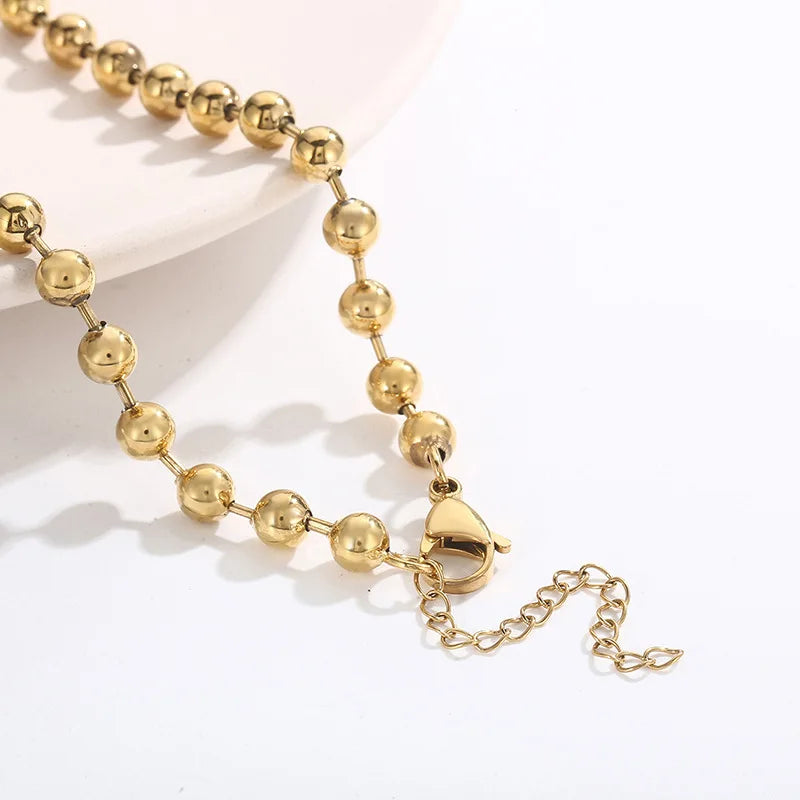 FASHIONISTA Fashion Simple Two-Piece Set Gold Plated Bead Pendant Stainless Steel Necklace Earrings Jewelry Set