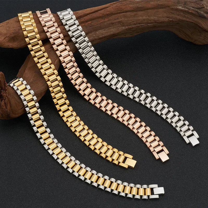 REBEL FASHIONISTA 10mm Men Bracelet 18k Gold Plated Stainless Steel Strap Fine Jewelry Bracelets & Bangles