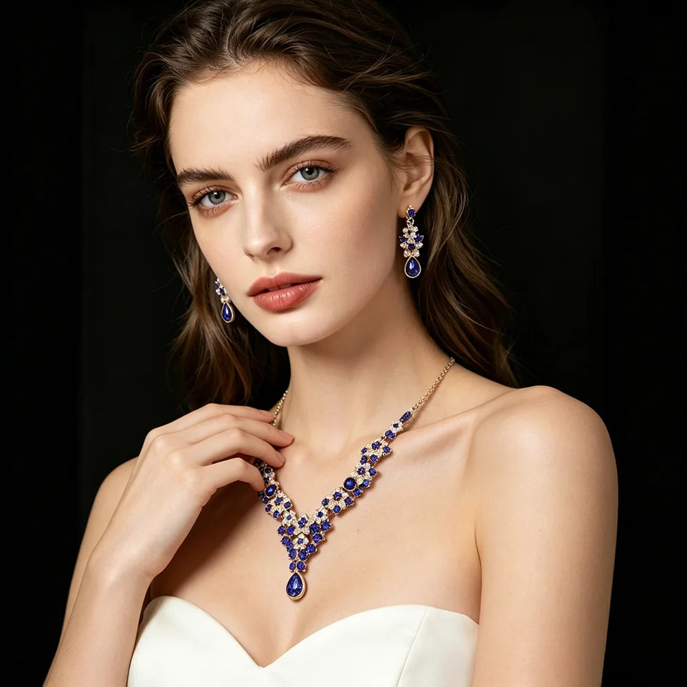 XM S344 Zircon Bridal Tiara Necklace & Earrings Set