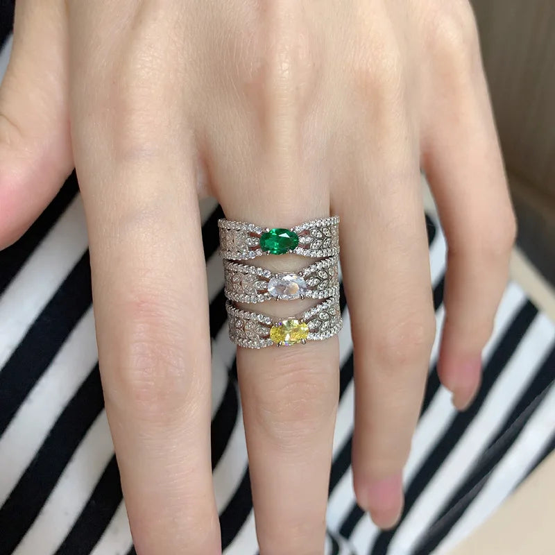 MuShan Jewelry Factory Original Design of Emerald Ring for Women Niche and High End S925 Pure Silver No Fading