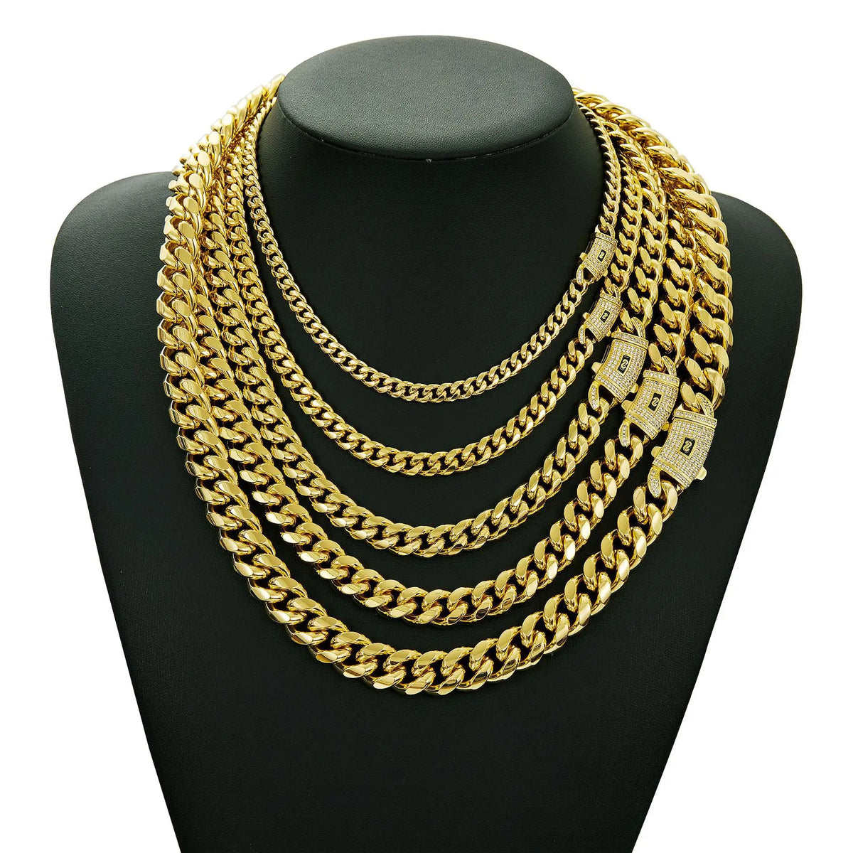 S&S Hip Hop Hot Design Stainless Steel 14K Gold Plated Zircon Monaco Chain 6/8/10/12/14/16mm Miami Cuban Link Chain for Women Men