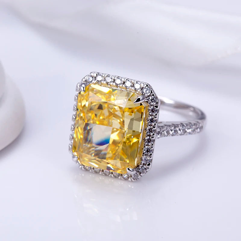 Messi Jewelry MSR-960 High Carbon Cubic Zircon Yellow Diamond Ring Jewelry S925 Radiant Cut Eternity  Engagement Wedding Ring