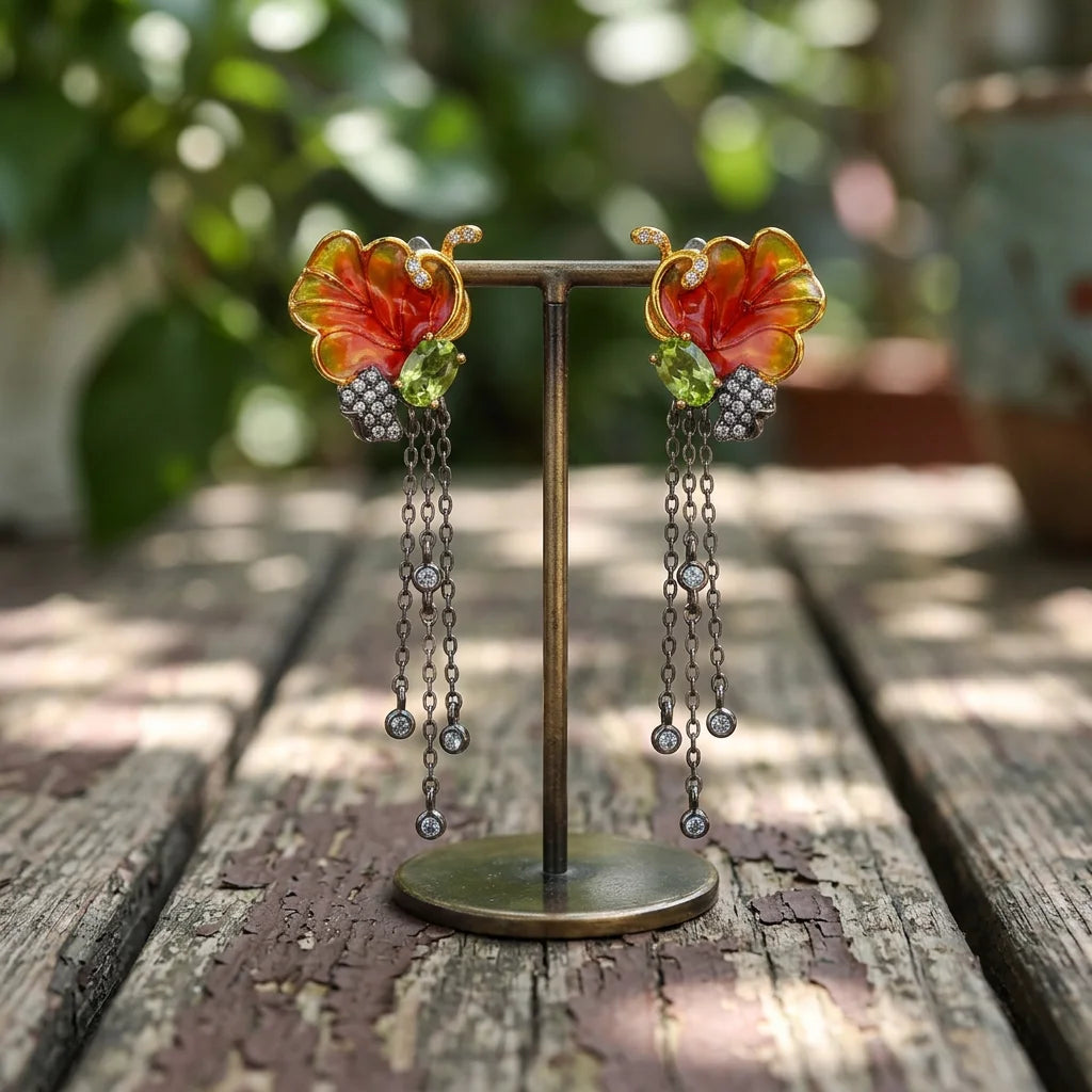 Fashion Delicate High Quality S925 Sterling Silver Classic Wedding & Party White Zircon/Peridot/Blue Topaz Chain Tassel Earrings