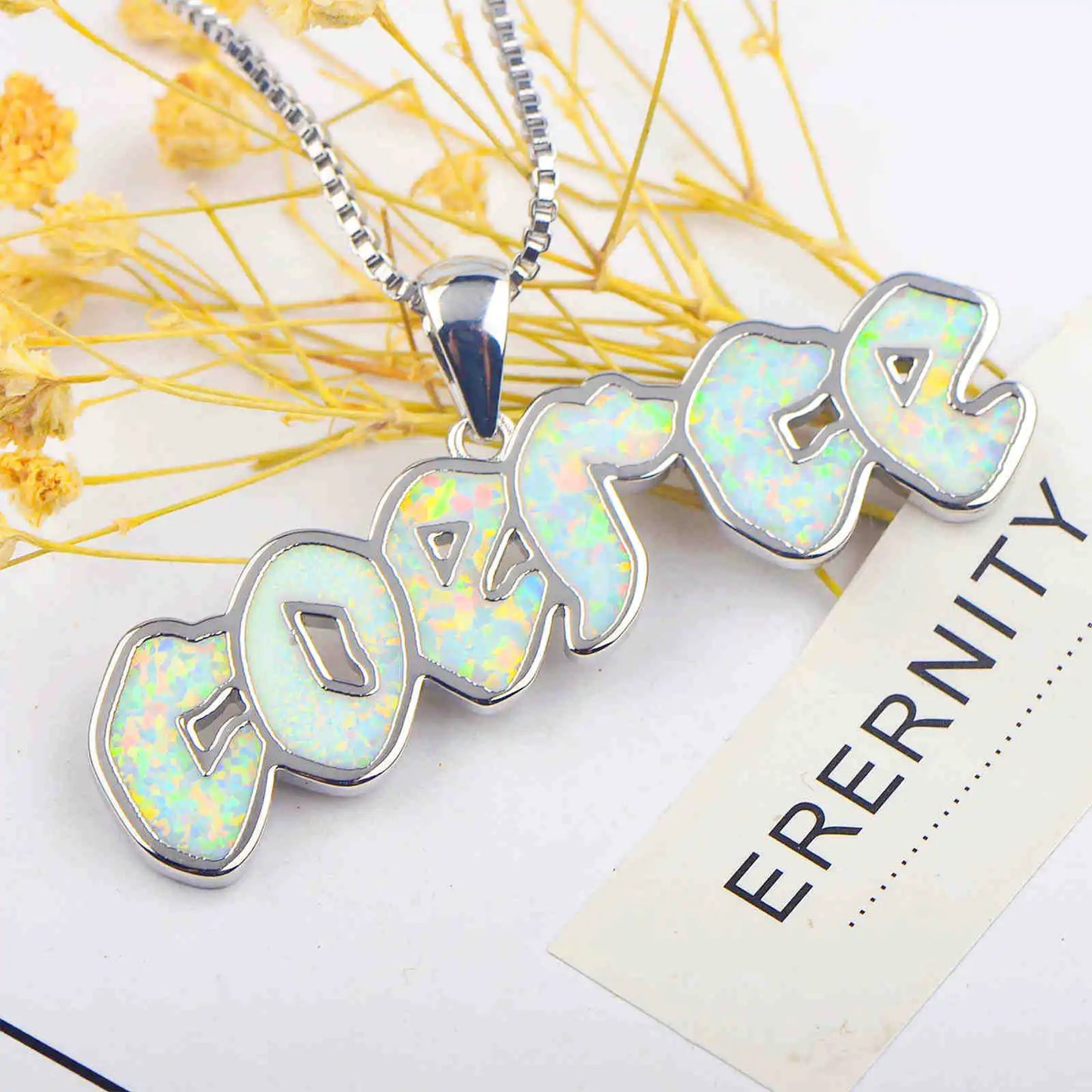 TikTok Ins Viral Custom Letter Necklace | Trendy Copper Silver Plated Dainty White Opal Pendant Link Chain for Women Wholesale