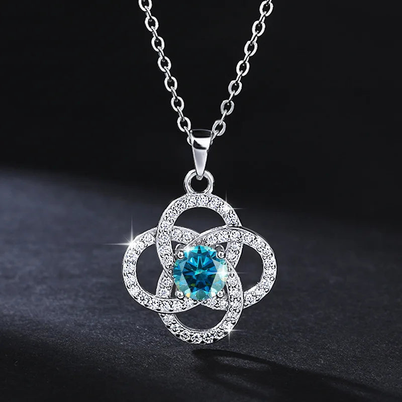 REDheart Trendy S925 Silver Four-leaf Clover Inlaid 1CT Moissanite Pendant Necklace and Earrings for Women Jewelry Set