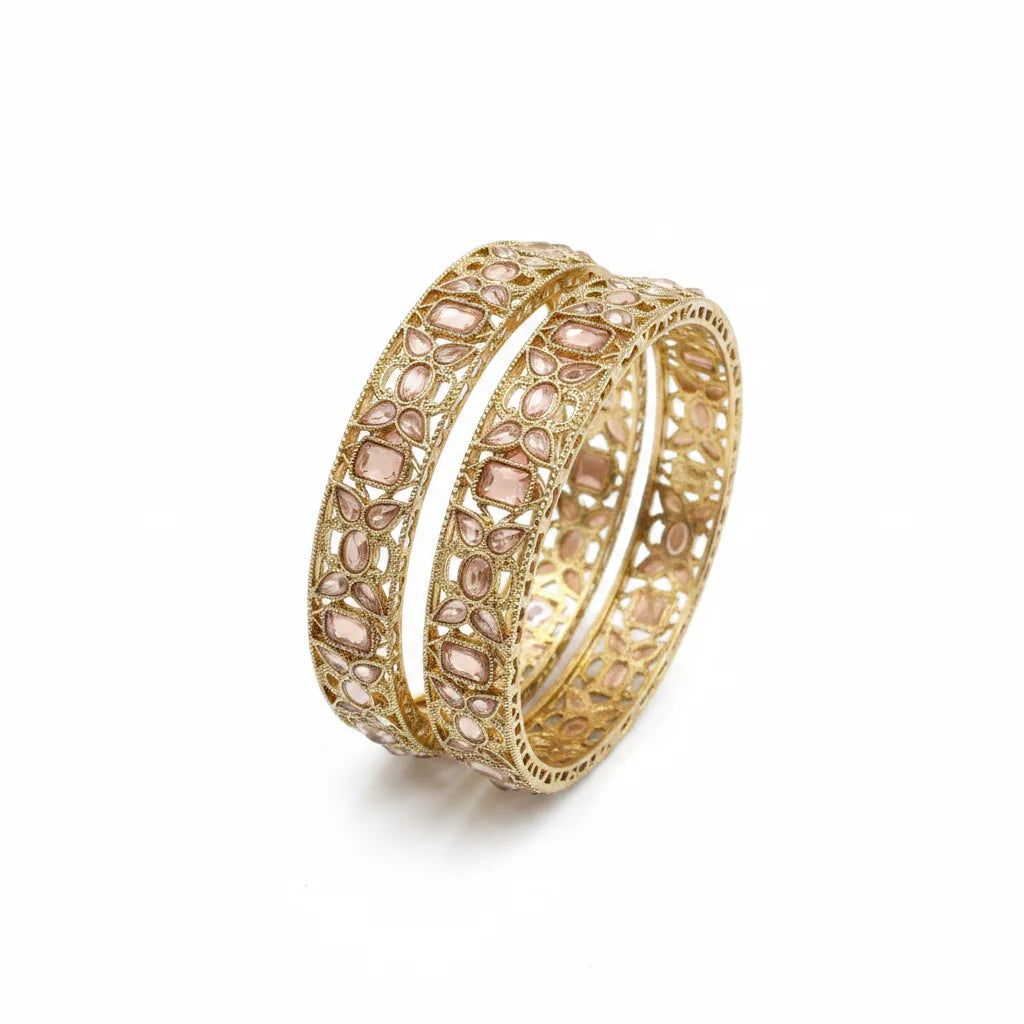 Graceful Gold Plated Crystal Stone Bangles for Women Reflecting Traditional Indian Elegance