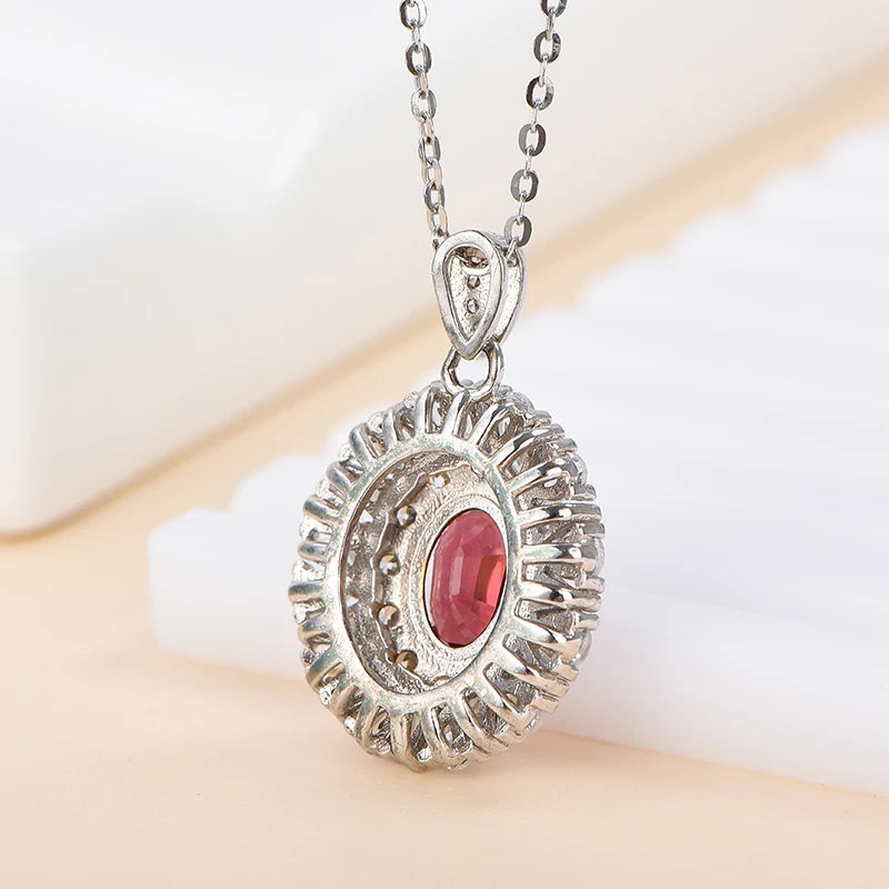 Gioiellieri Natural Garnet Oval Cut Claw Setting Rhodium 925 Sterling Silver Women's Luxury Solitaire Pendant Necklace High-end Customized