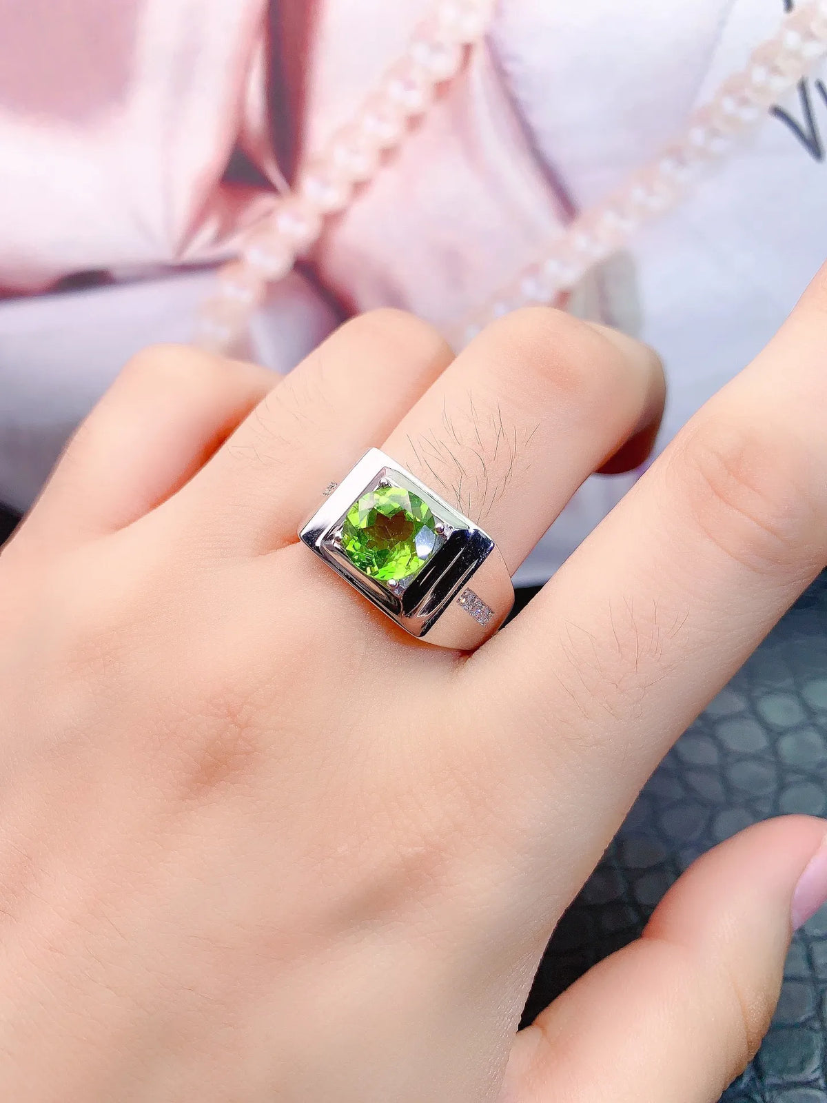 Men's Natural Peridot Ring in 925 Sterling Silver Big Green Stone Statement Band for Gents with Clarity Wholesale
