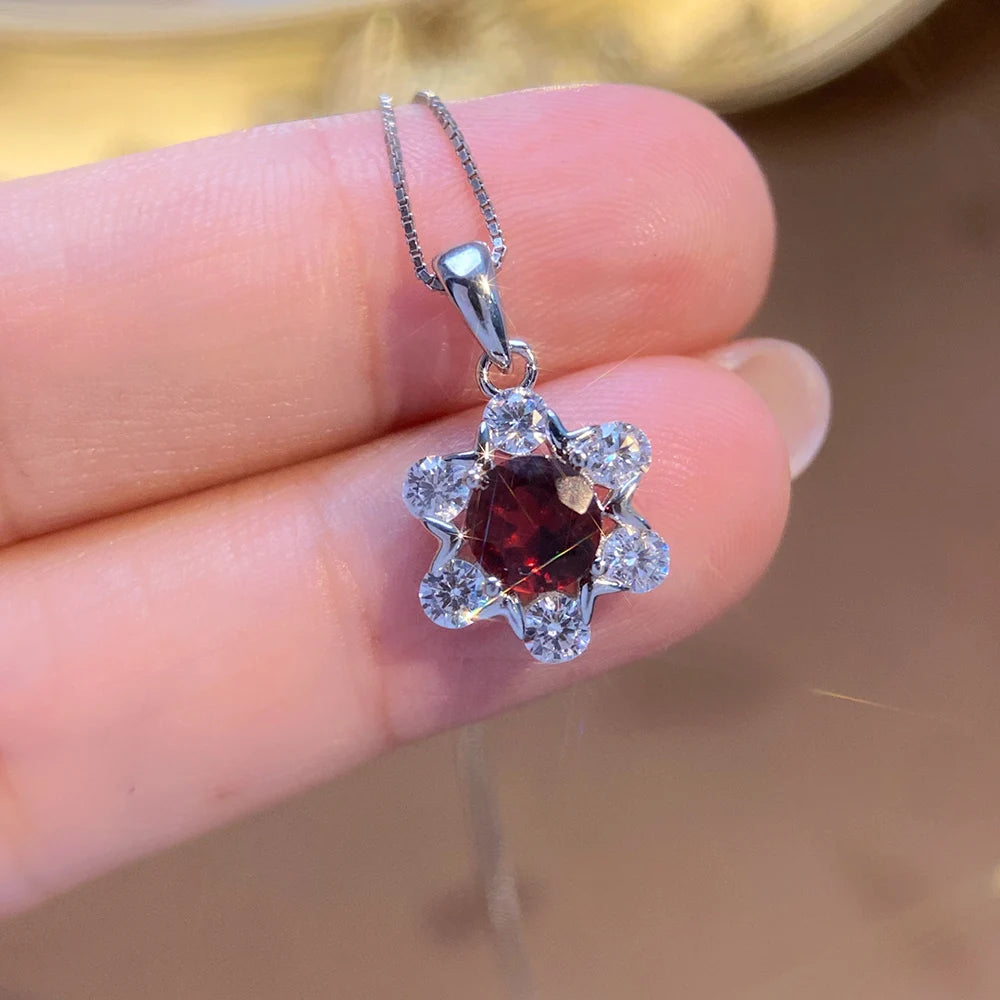 Gioiellieri Rhodium Plated Sterling Silver Garnet Women's Trendy Gift Tiny Round Pendant Necklace