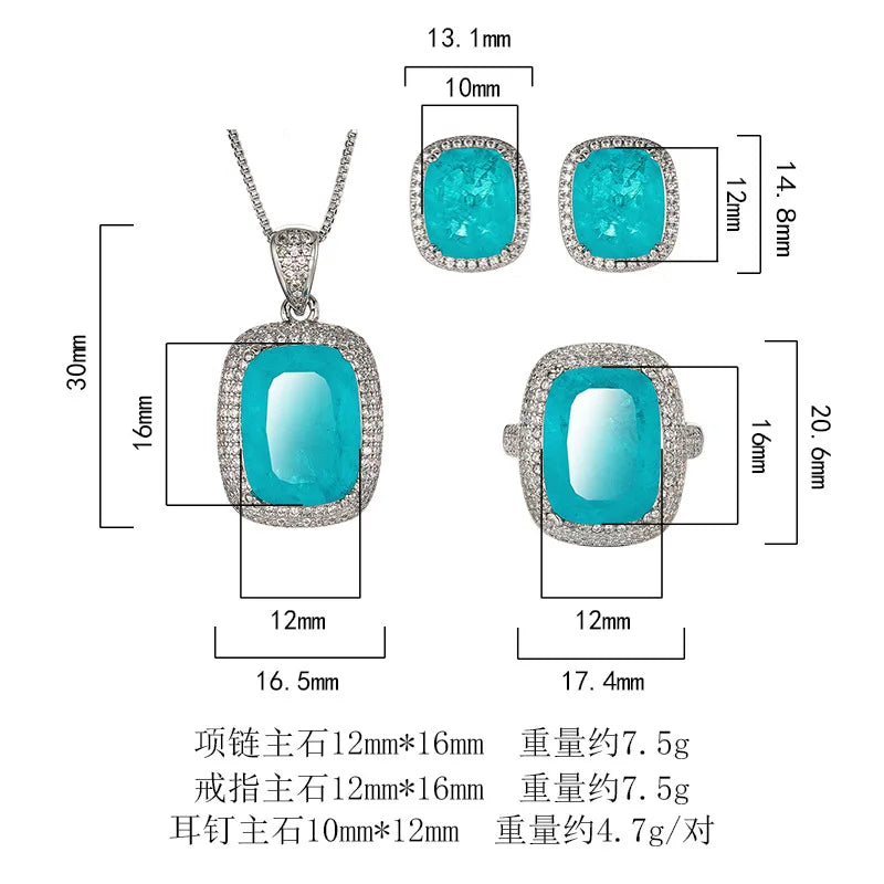 REDheart Brass Zircon Flower Shape Pendant Simulation Paraba Blue Gold Plated Trendy Women's Jewelry Set