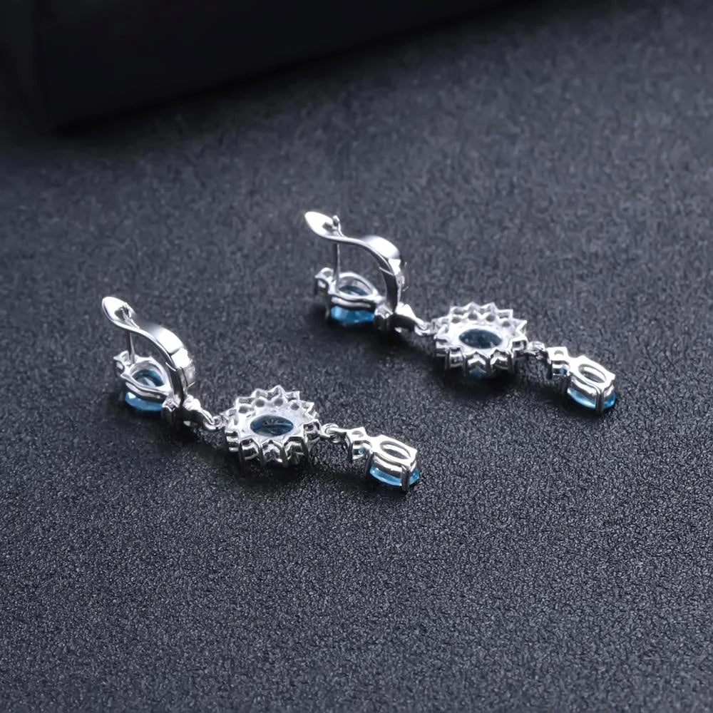 ArtistA Fashion Design 925 Sterling Silver Swiss Blue Topaz Stone English Lock Big Drop Wrap Earrings for Party Girl