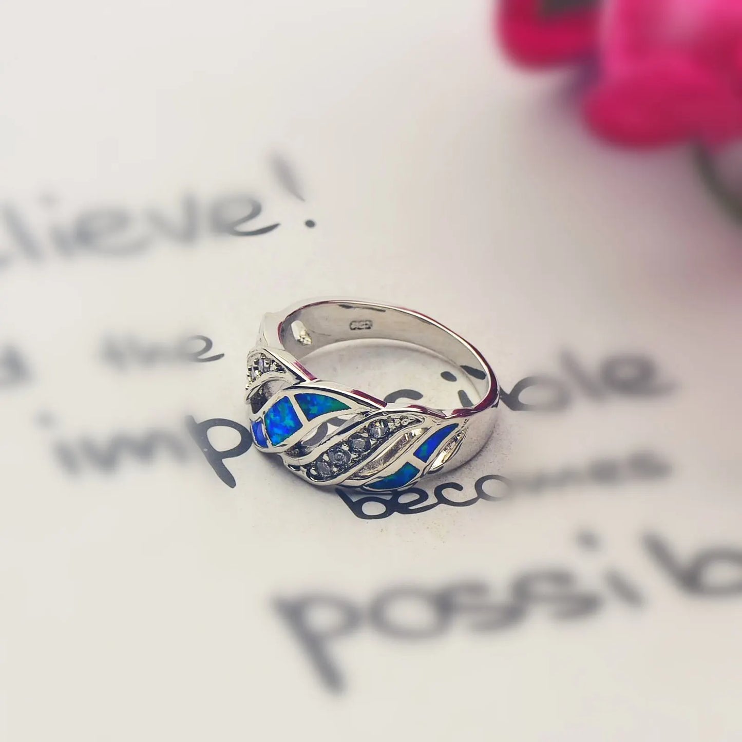 Ring | Iridescent Gem Inlay Band | Modern Silver/Gold Plated Women's Trendy Fashion Jewelry