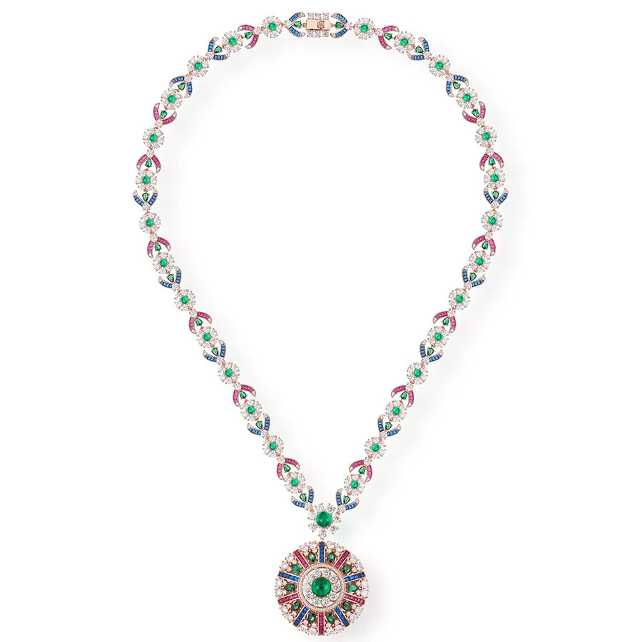 Classic Fashion Jewelry Set Necklace Earrings Inlaid with Colorful Cubic Zirconia Paired with Anniversary Gift