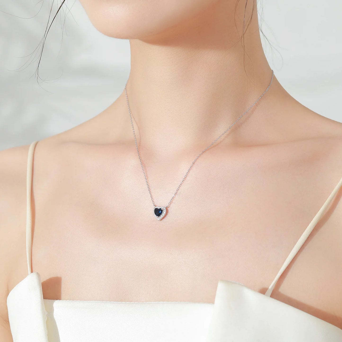 Retro 925 Sterling Silver Blue Ocean Heart Earring Necklace Sweet Fashionable Romantic Love Jewelry Set Gift Set