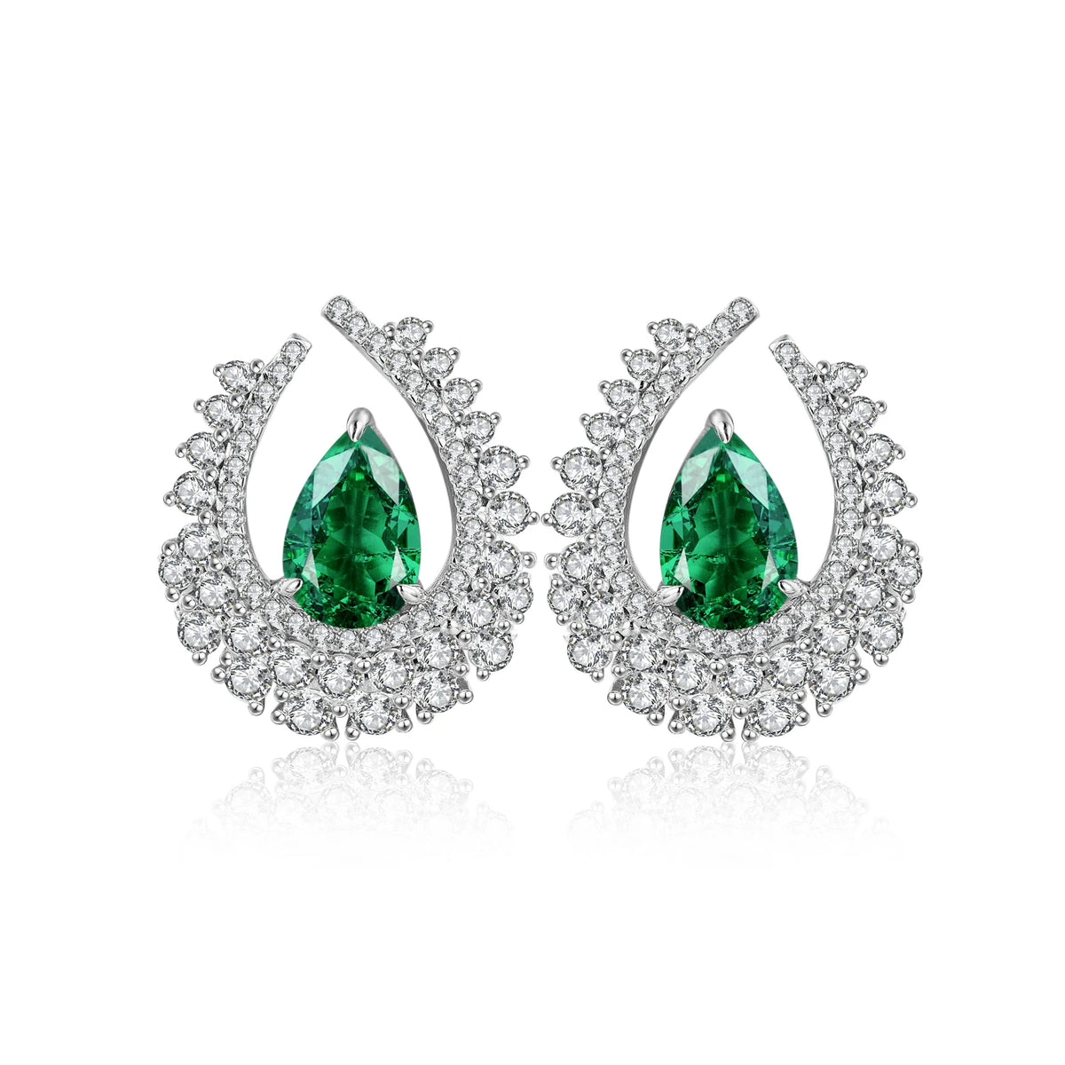 Gemfiori Fine Jewelry Lab Grown Emerald Earrings Stud Classic Women Earrings S925 Sterling Silver