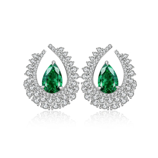 Gemfiori Fine Jewelry Lab Grown Emerald Earrings Stud Classic Women Earrings S925 Sterling Silver