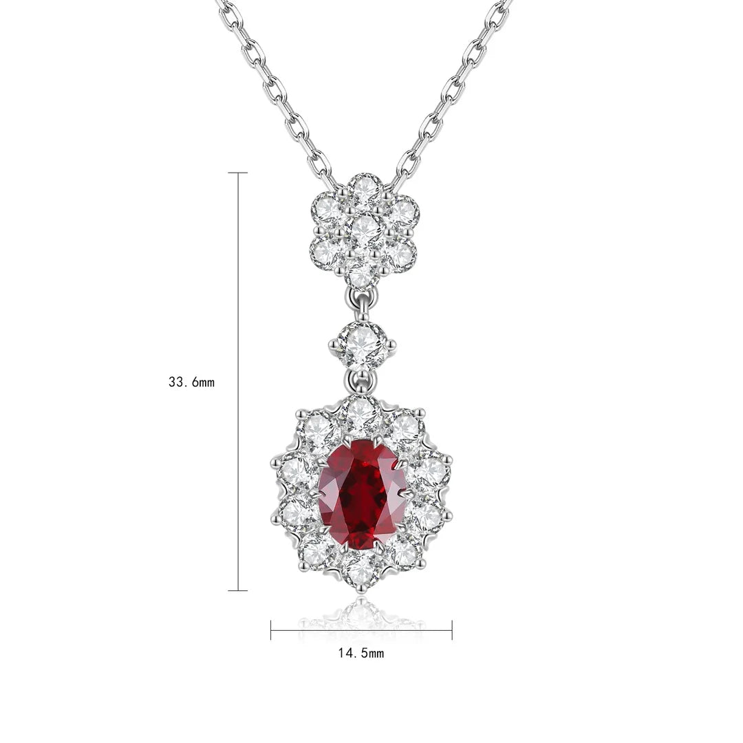 Gemfiori Anster 925 Sterling Silver High-quality Cultivation Lab Grown Ruby Necklace - Suitable for Parties or As a Gift