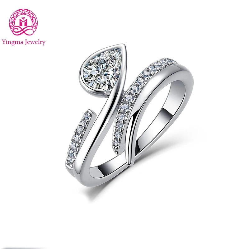 Gemfiori 1CT D VVS2 High Clarity Pear Cut Lab Grown Diamond Ring 9K 10K 14K 18K White Gold/Yellow Gold/Rose Gold Women Fashion Ring