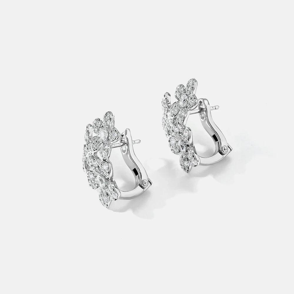 MUSHAN Jewelry Factory Full Diamond Three Flower S925 Pure Silver Petal Stud Earrings High End Electroplated Gold Jewelry