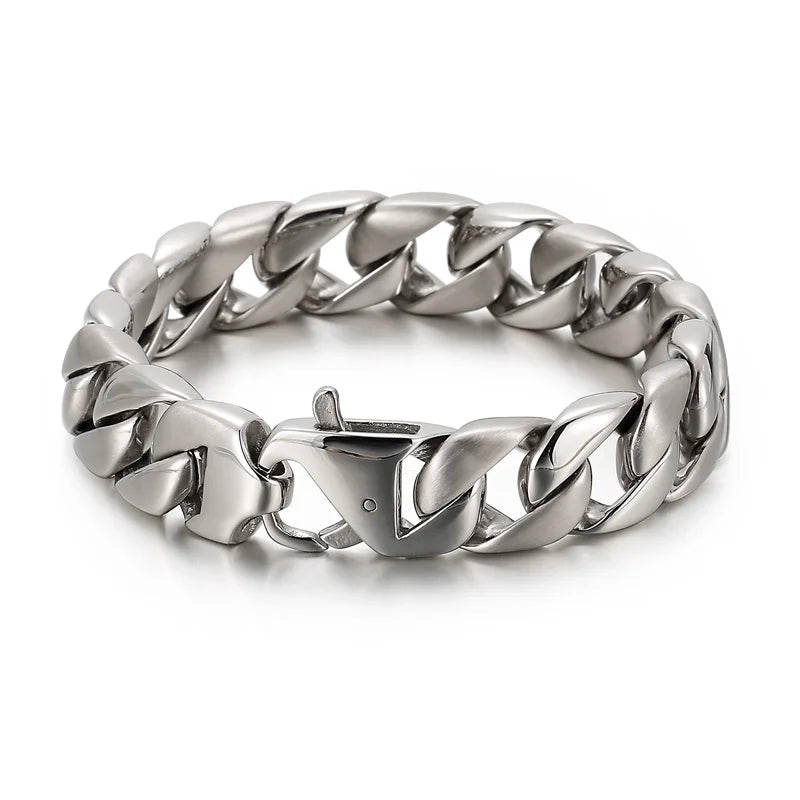 KALEN 15mm Casting Stainless Steel Vintage Cuban Bracelet Braccialetti Uomo Acciaio Inox